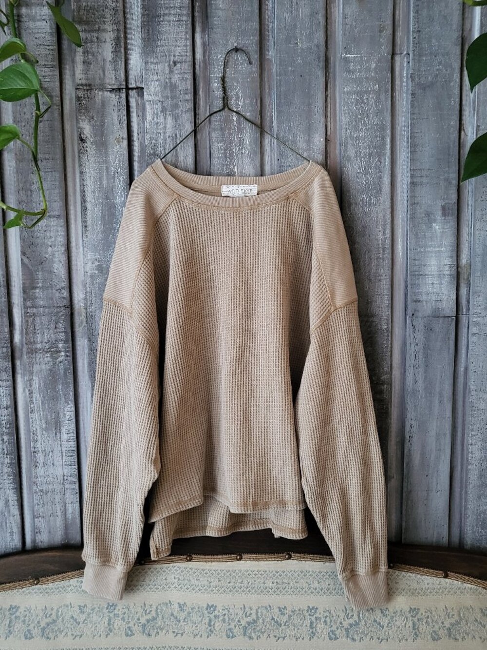 WILD SKYE Beige Waffle Knit Oversized Pullover Sweatshirt Size M NWOT